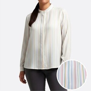 Vintage 90s Off-White Multicolor Pinstripe Mock Neck Blouse 0X Large Classic
